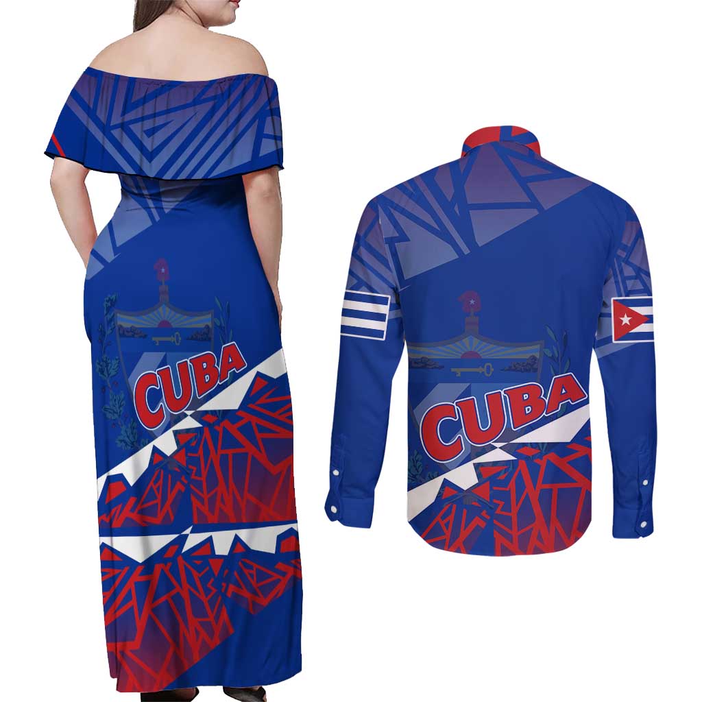 Forever Cuba Couples Matching Off Shoulder Maxi Dress and Long Sleeve Button Shirt Patria o Muerte, Venceremos - Wonder Print Shop