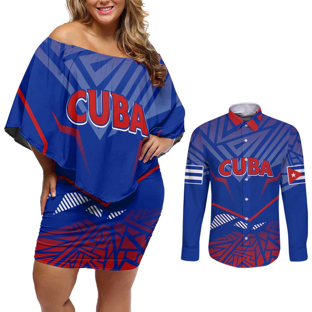 Forever Cuba Couples Matching Off Shoulder Short Dress and Long Sleeve Button Shirt Patria o Muerte, Venceremos - Wonder Print Shop