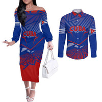 Forever Cuba Couples Matching Off The Shoulder Long Sleeve Dress and Long Sleeve Button Shirt Patria o Muerte, Venceremos