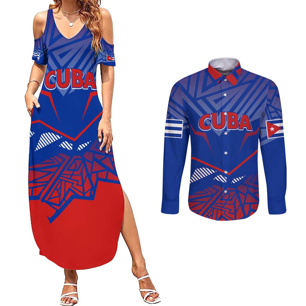 Forever Cuba Couples Matching Summer Maxi Dress and Long Sleeve Button Shirt Patria o Muerte, Venceremos - Wonder Print Shop