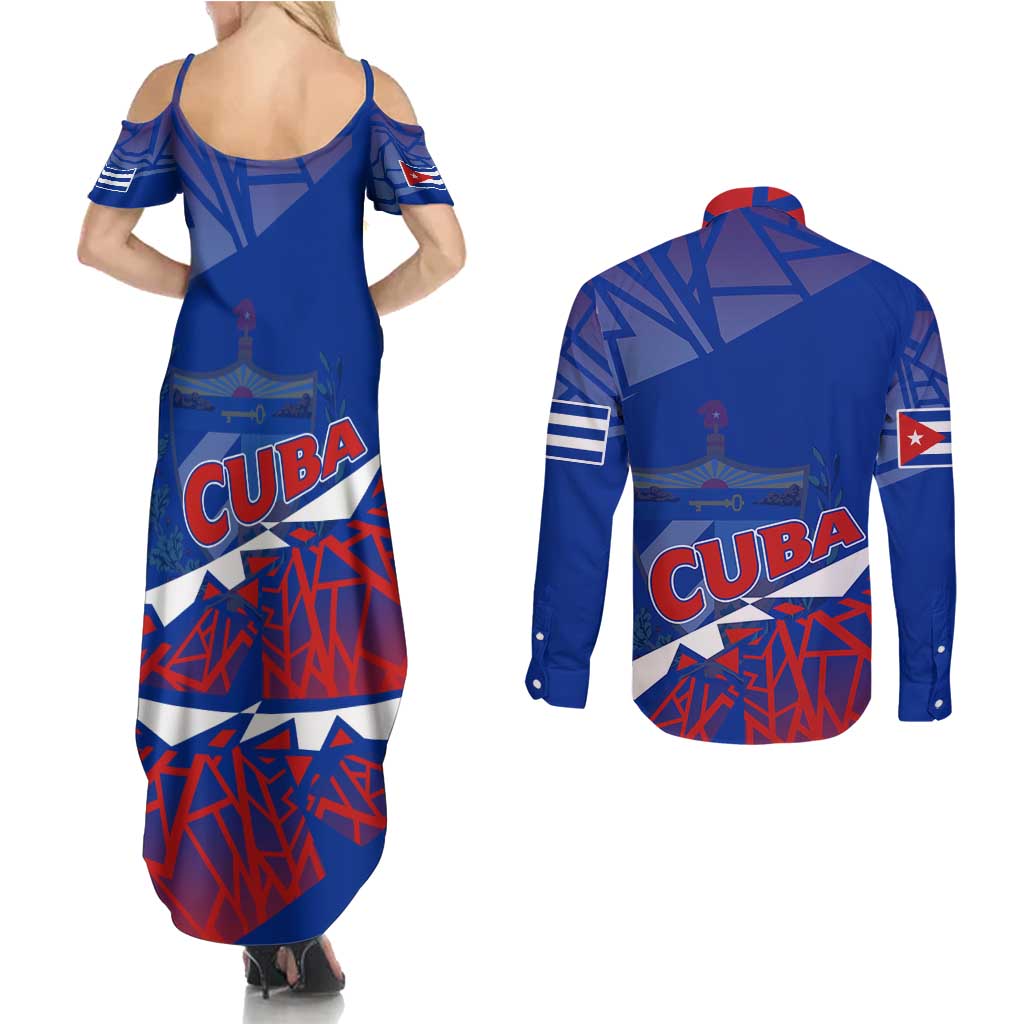 Forever Cuba Couples Matching Summer Maxi Dress and Long Sleeve Button Shirt Patria o Muerte, Venceremos - Wonder Print Shop