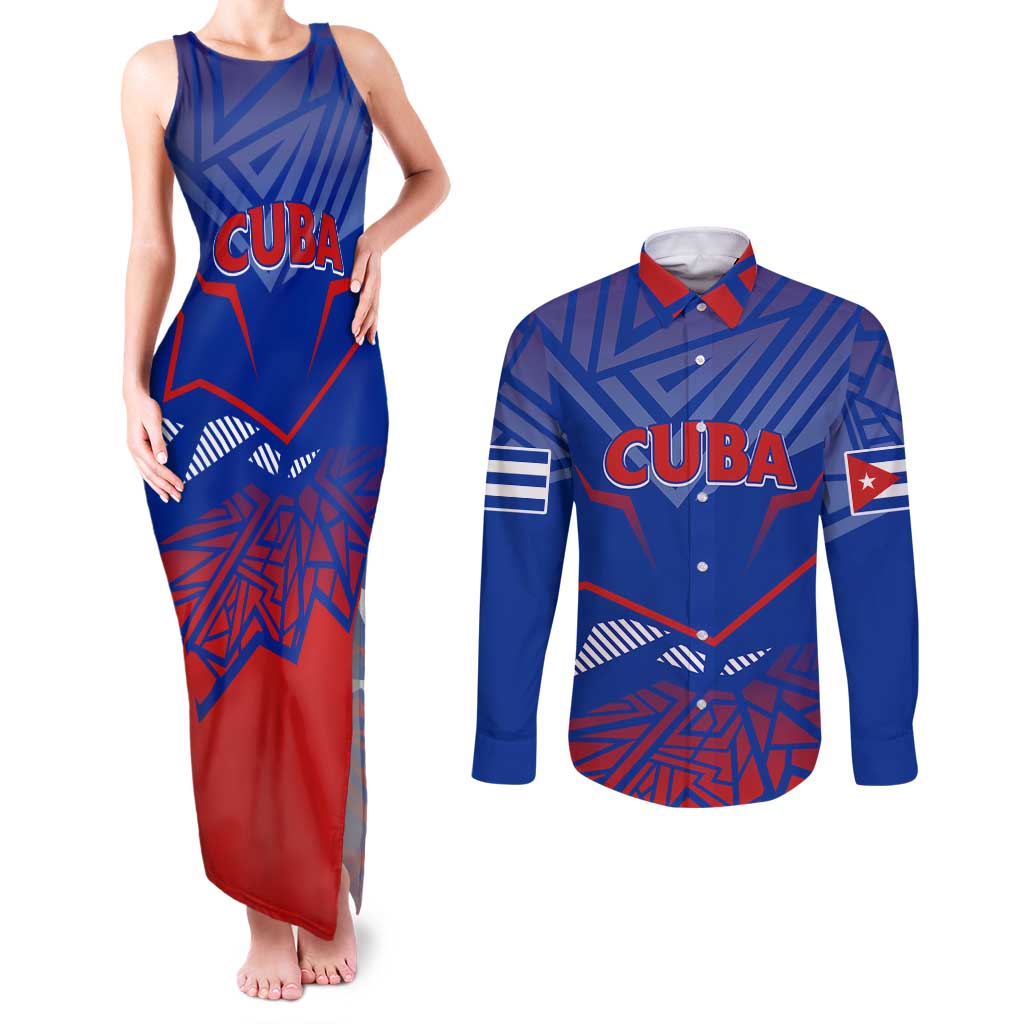 Forever Cuba Couples Matching Tank Maxi Dress and Long Sleeve Button Shirt Patria o Muerte, Venceremos - Wonder Print Shop