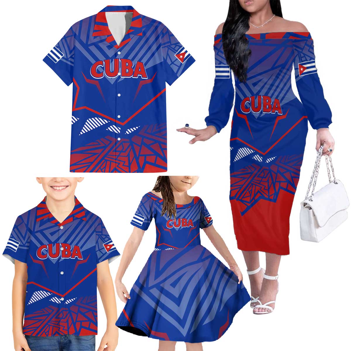 Forever Cuba Family Matching Off The Shoulder Long Sleeve Dress and Hawaiian Shirt Patria o Muerte, Venceremos - Wonder Print Shop