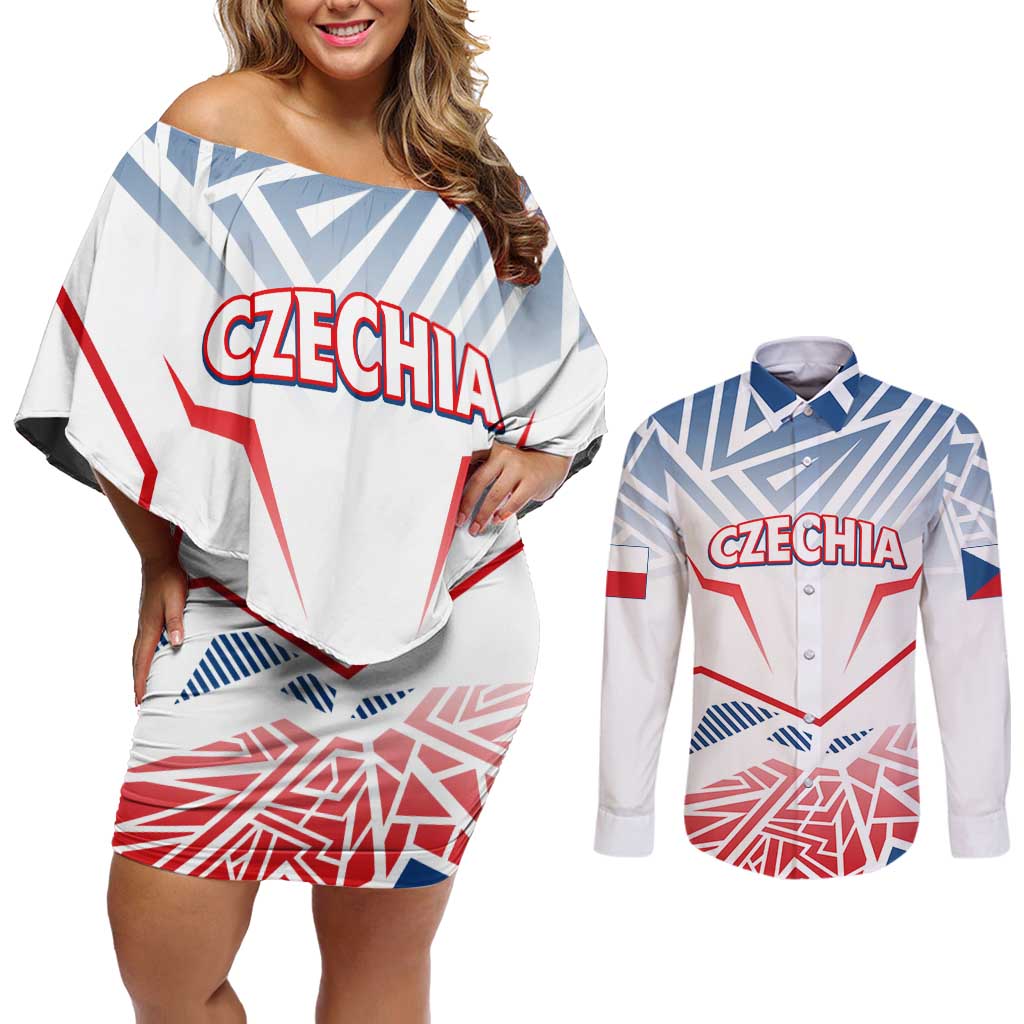 Forever Czech Republic Couples Matching Off Shoulder Short Dress and Long Sleeve Button Shirt Czechia Pravda Vitezi - Wonder Print Shop