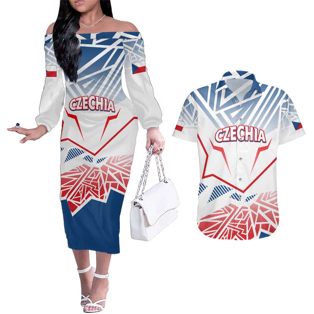 Forever Czech Republic Couples Matching Off The Shoulder Long Sleeve Dress and Hawaiian Shirt Czechia Pravda Vitezi - Wonder Print Shop