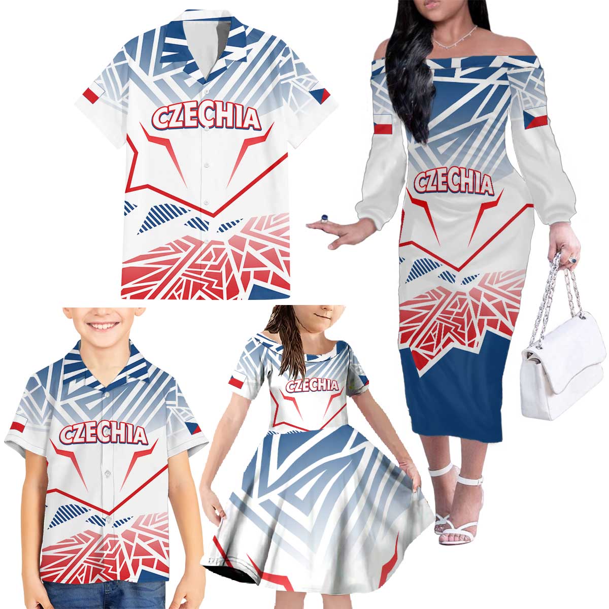 Forever Czech Republic Family Matching Off The Shoulder Long Sleeve Dress and Hawaiian Shirt Czechia Pravda Vitezi - Wonder Print Shop
