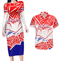 Forever Croatia Couples Matching Long Sleeve Bodycon Dress and Hawaiian Shirt Hrvatska Trobojnica Checkerboard - Wonder Print Shop