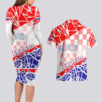Forever Croatia Couples Matching Long Sleeve Bodycon Dress and Hawaiian Shirt Hrvatska Trobojnica Checkerboard - Wonder Print Shop