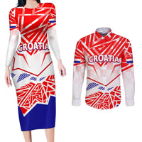 Forever Croatia Couples Matching Long Sleeve Bodycon Dress and Long Sleeve Button Shirt Hrvatska Trobojnica Checkerboard - Wonder Print Shop