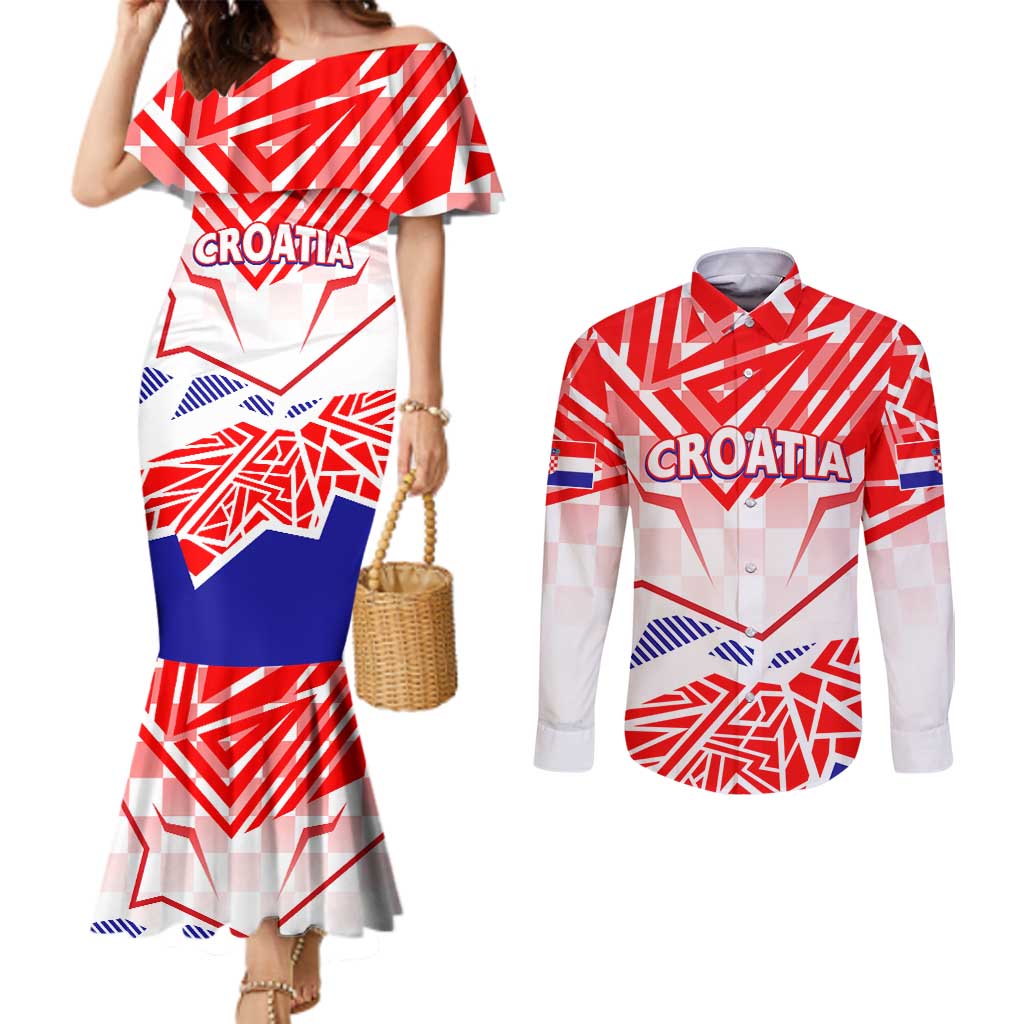 Forever Croatia Couples Matching Mermaid Dress and Long Sleeve Button Shirt Hrvatska Trobojnica Checkerboard