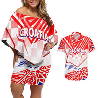 Forever Croatia Couples Matching Off Shoulder Short Dress and Hawaiian Shirt Hrvatska Trobojnica Checkerboard - Wonder Print Shop