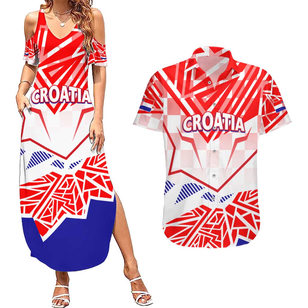 Forever Croatia Couples Matching Summer Maxi Dress and Hawaiian Shirt Hrvatska Trobojnica Checkerboard - Wonder Print Shop