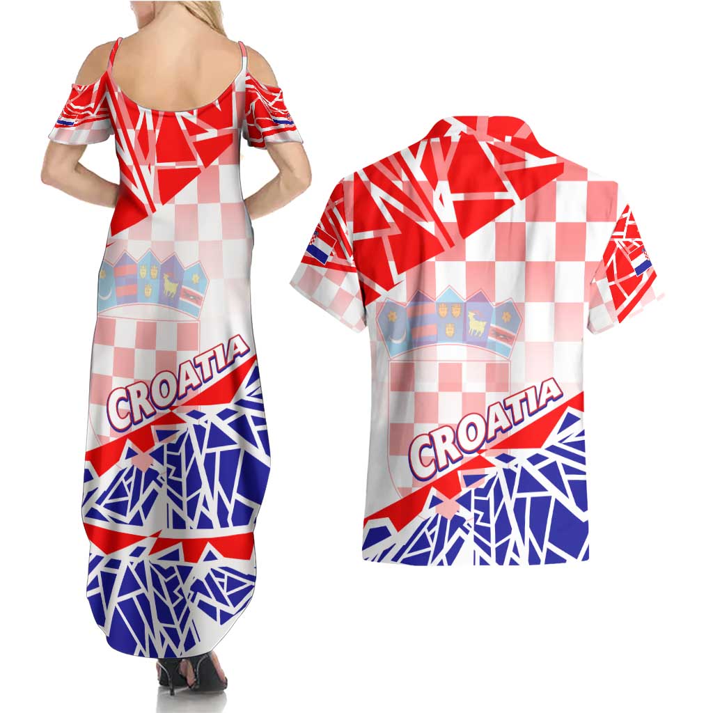 Forever Croatia Couples Matching Summer Maxi Dress and Hawaiian Shirt Hrvatska Trobojnica Checkerboard - Wonder Print Shop