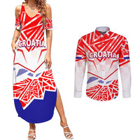 Forever Croatia Couples Matching Summer Maxi Dress and Long Sleeve Button Shirt Hrvatska Trobojnica Checkerboard - Wonder Print Shop