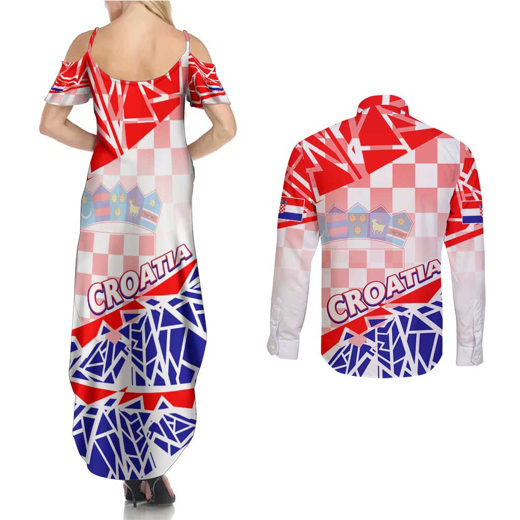 Forever Croatia Couples Matching Summer Maxi Dress and Long Sleeve Button Shirt Hrvatska Trobojnica Checkerboard - Wonder Print Shop