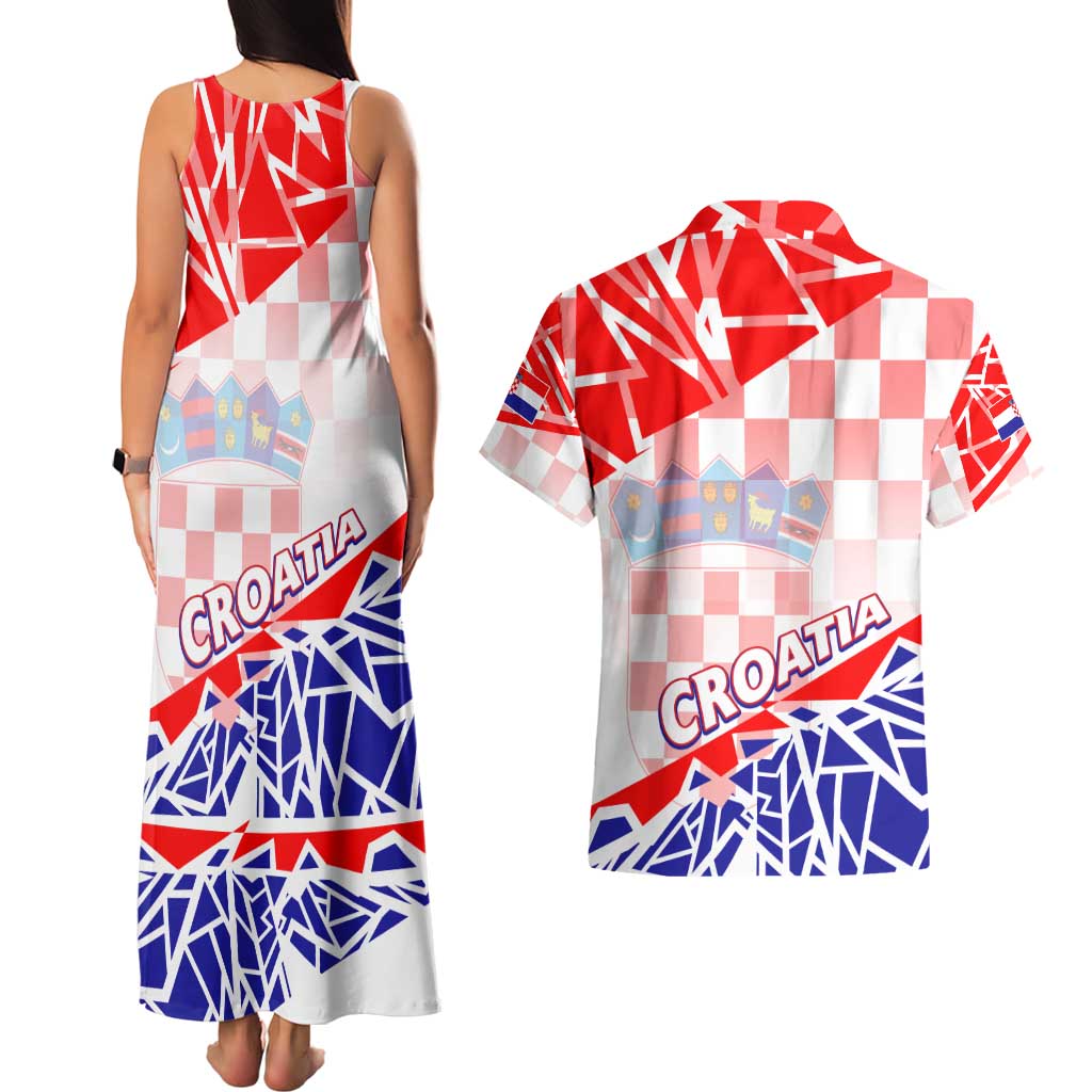 Forever Croatia Couples Matching Tank Maxi Dress and Hawaiian Shirt Hrvatska Trobojnica Checkerboard - Wonder Print Shop