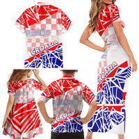 Forever Croatia Family Matching Short Sleeve Bodycon Dress and Hawaiian Shirt Hrvatska Trobojnica Checkerboard - Wonder Print Shop