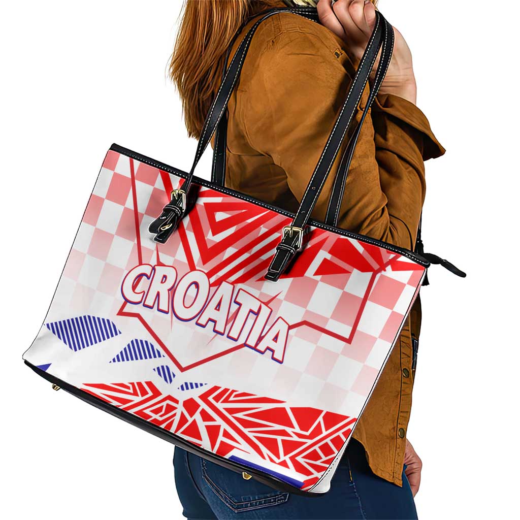 Forever Croatia Leather Tote Bag Hrvatska Trobojnica Checkerboard - Wonder Print Shop