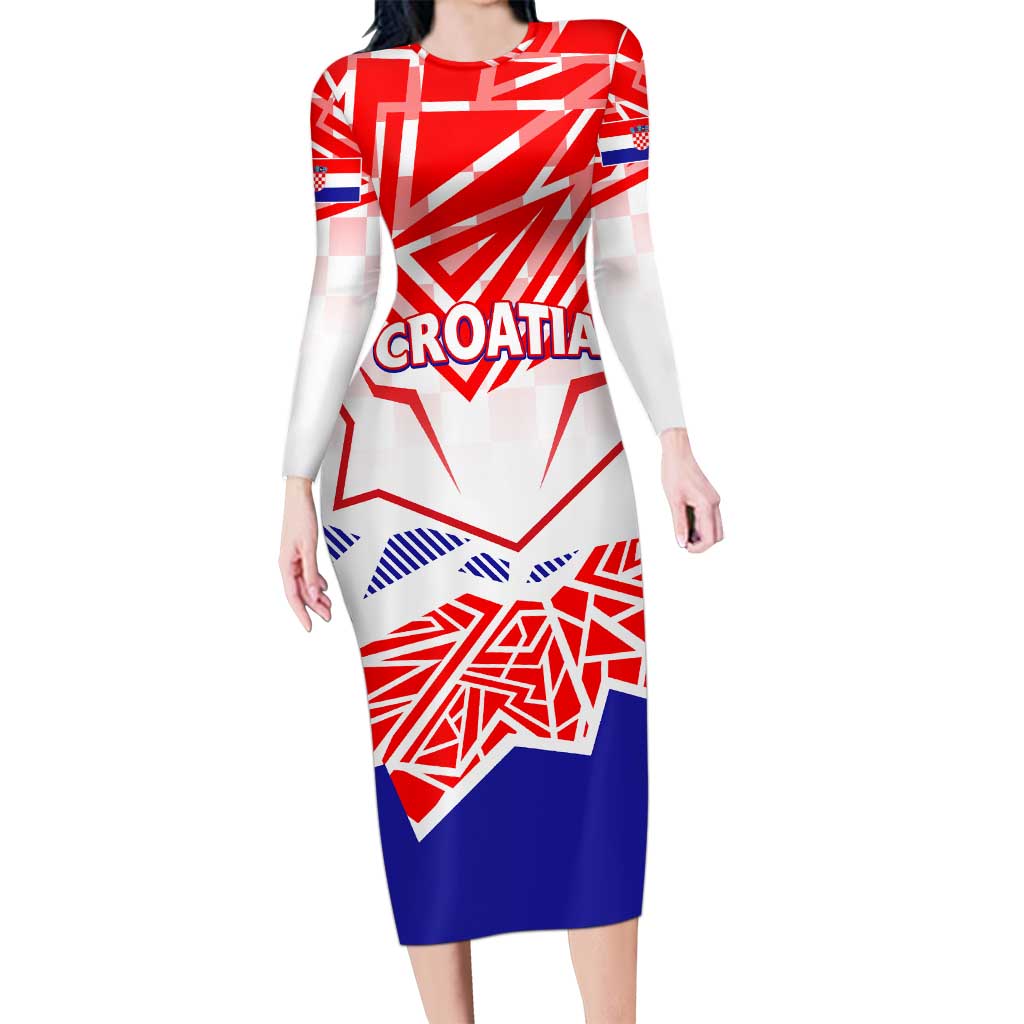 Forever Croatia Long Sleeve Bodycon Dress Hrvatska Trobojnica Checkerboard - Wonder Print Shop