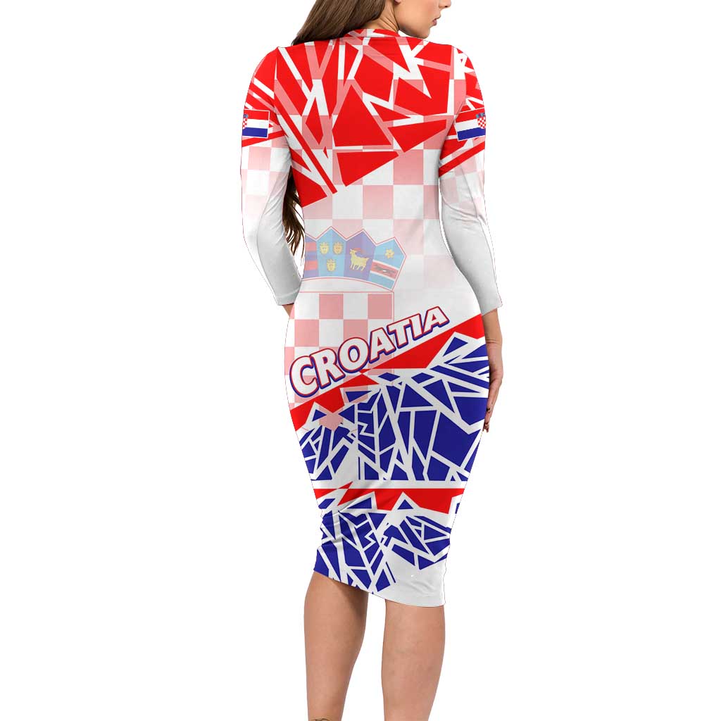 Forever Croatia Long Sleeve Bodycon Dress Hrvatska Trobojnica Checkerboard - Wonder Print Shop