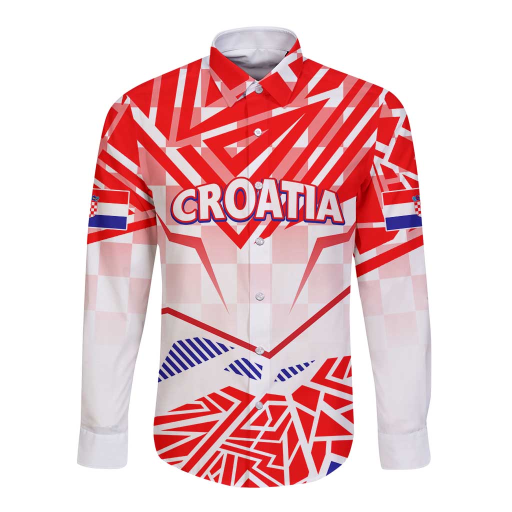 Forever Croatia Long Sleeve Button Shirt Hrvatska Trobojnica Checkerboard - Wonder Print Shop