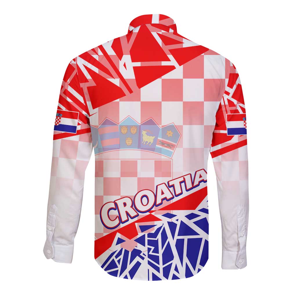 Forever Croatia Long Sleeve Button Shirt Hrvatska Trobojnica Checkerboard - Wonder Print Shop