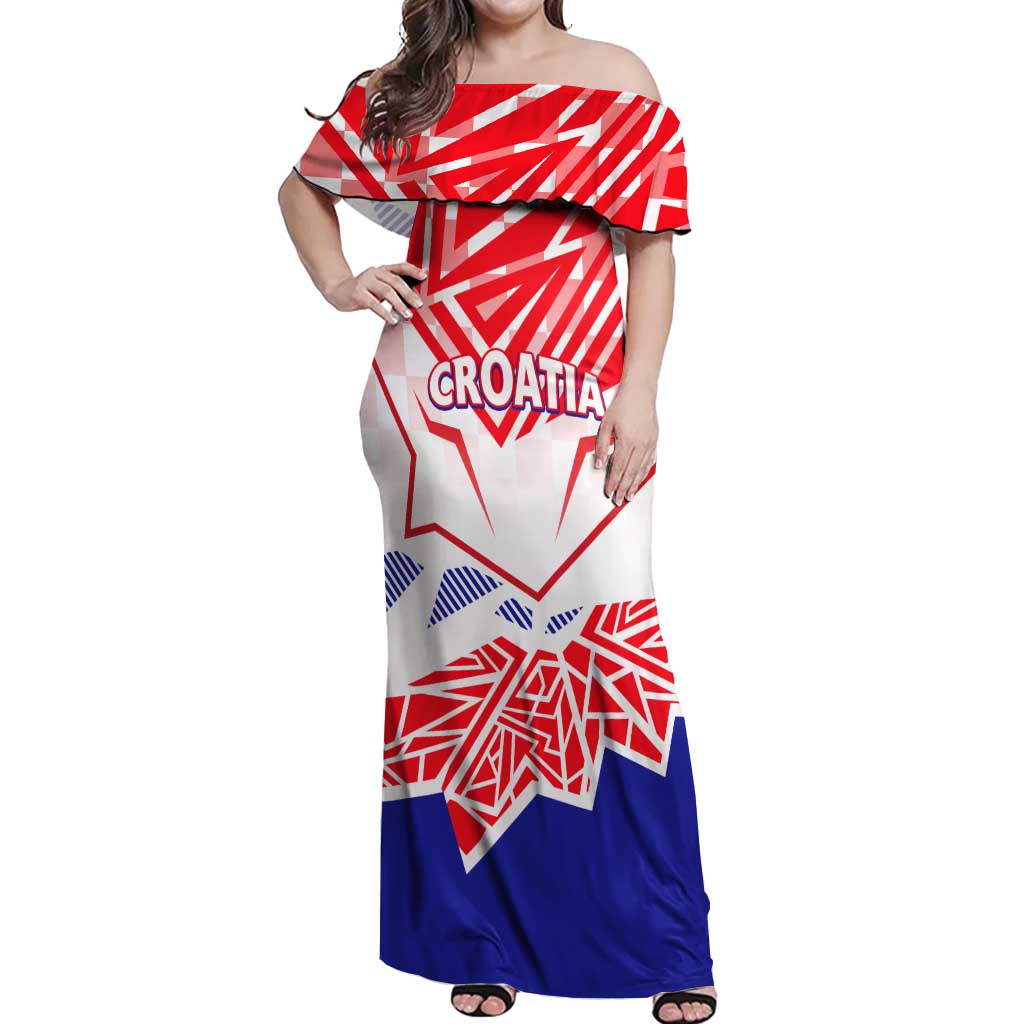 Forever Croatia Off Shoulder Maxi Dress Hrvatska Trobojnica Checkerboard - Wonder Print Shop