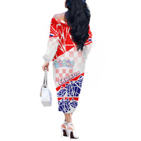 Forever Croatia Off The Shoulder Long Sleeve Dress Hrvatska Trobojnica Checkerboard - Wonder Print Shop