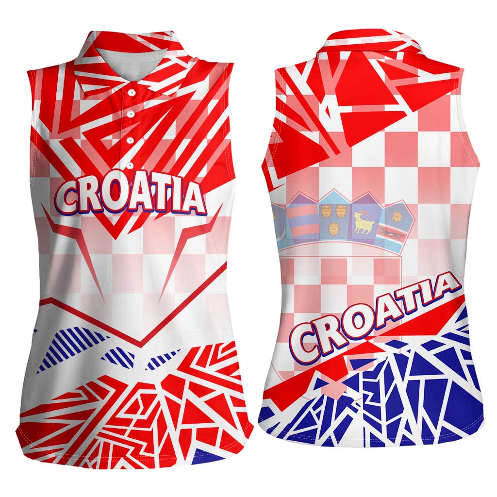 Forever Croatia Women Sleeveless Polo Shirt Hrvatska Trobojnica Checkerboard - Wonder Print Shop
