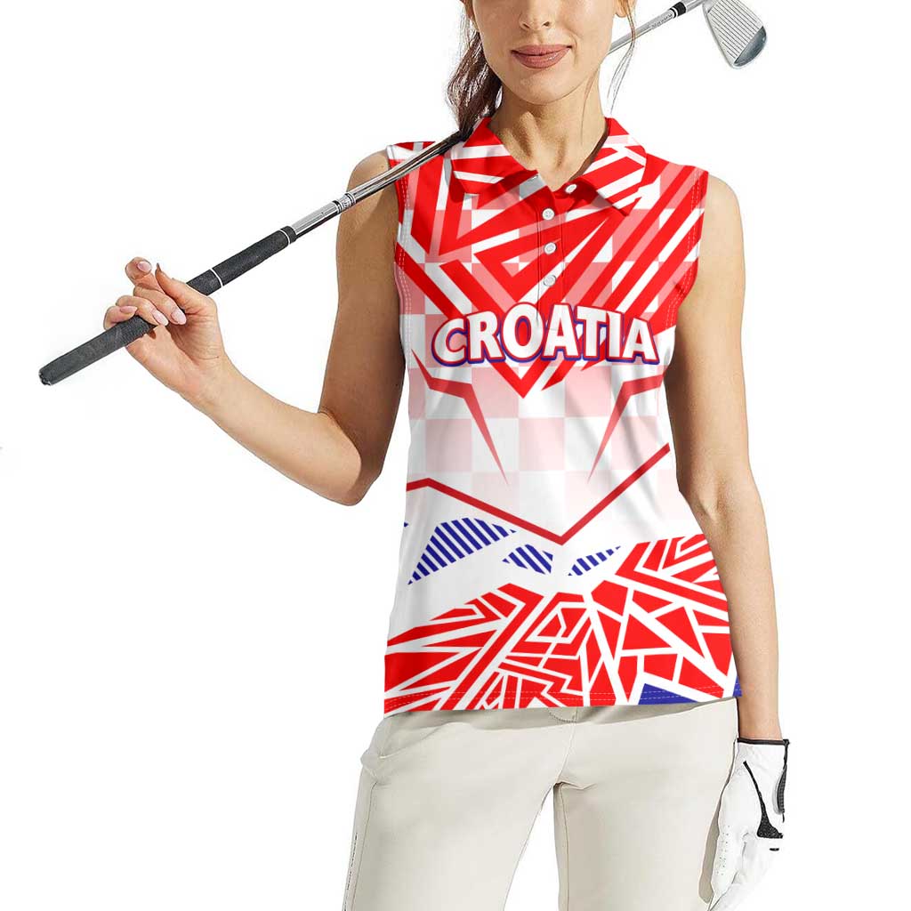 Forever Croatia Women Sleeveless Polo Shirt Hrvatska Trobojnica Checkerboard - Wonder Print Shop