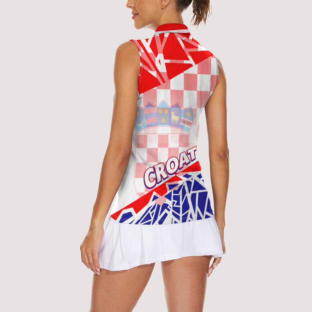 Forever Croatia Women Sleeveless Polo Shirt Hrvatska Trobojnica Checkerboard - Wonder Print Shop