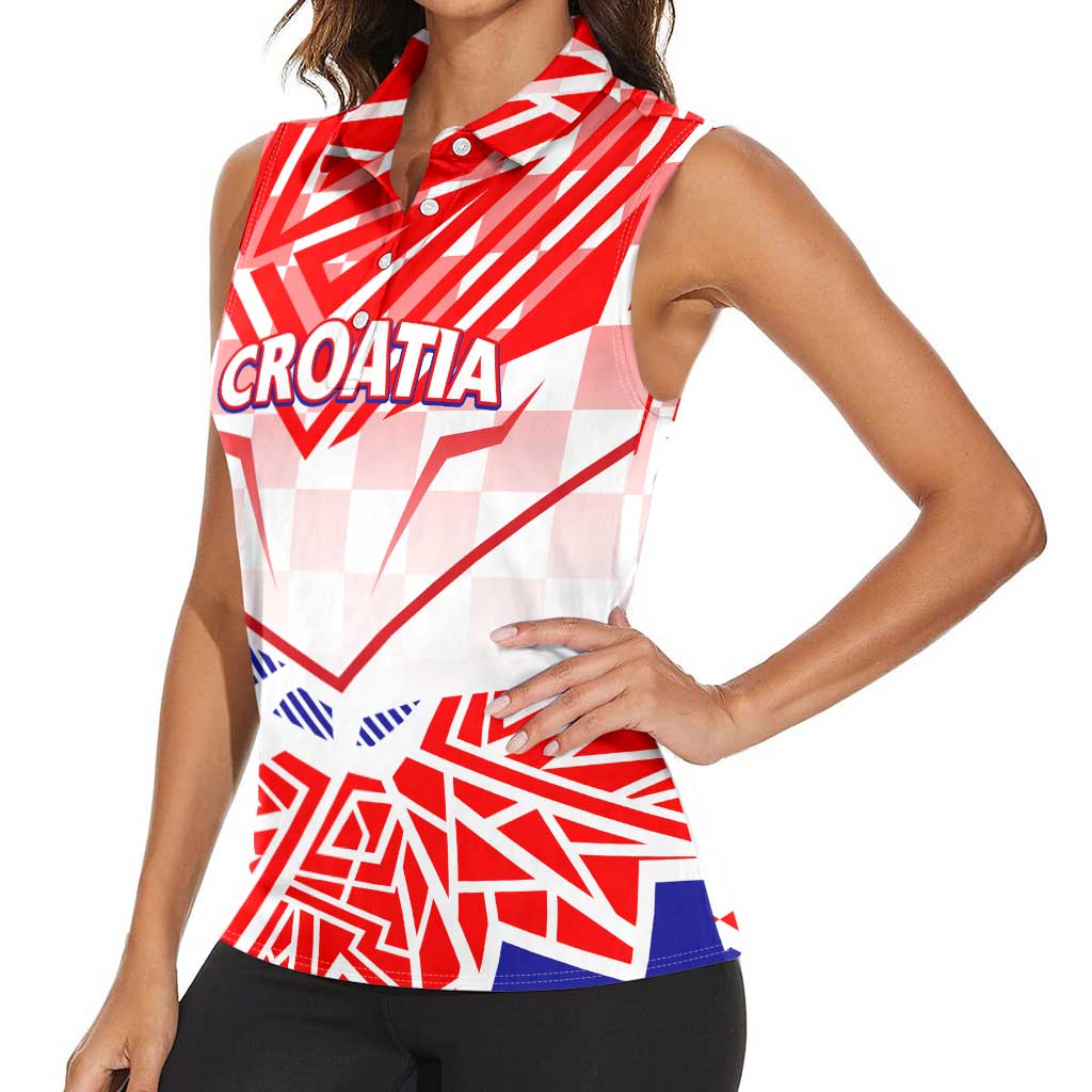 Forever Croatia Women Sleeveless Polo Shirt Hrvatska Trobojnica Checkerboard - Wonder Print Shop