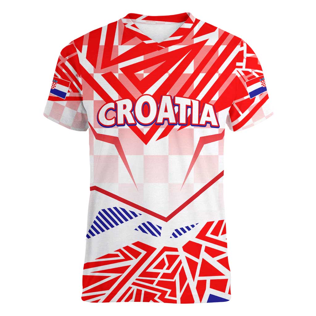Forever Croatia Women V-Neck T-Shirt Hrvatska Trobojnica Checkerboard - Wonder Print Shop