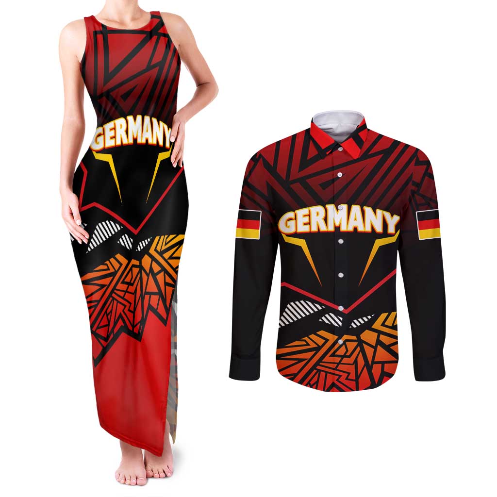 Forever Germany Couples Matching Tank Maxi Dress and Long Sleeve Button Shirt Deutschland Eagle - Wonder Print Shop