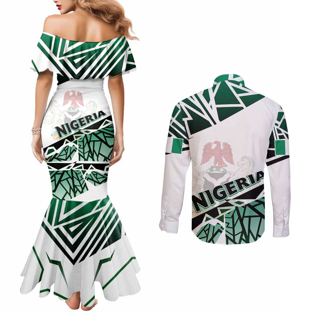 Forever Nigeria Couples Matching Mermaid Dress and Long Sleeve Button Shirt Nigerian Flag