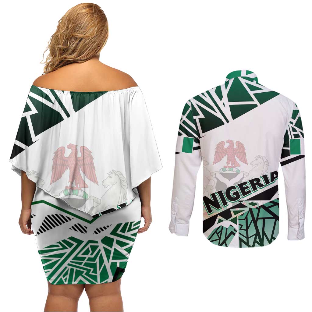 Forever Nigeria Couples Matching Off Shoulder Short Dress and Long Sleeve Button Shirt Nigerian Flag - Wonder Print Shop