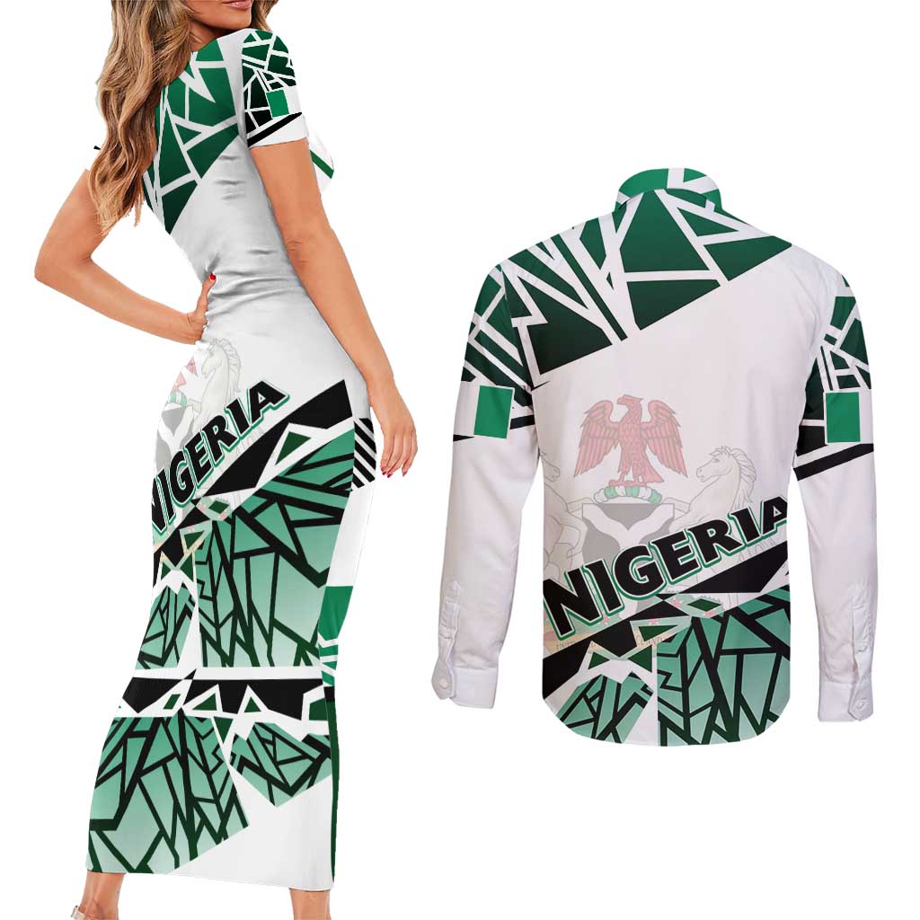 Forever Nigeria Couples Matching Short Sleeve Bodycon Dress and Long Sleeve Button Shirt Nigerian Flag - Wonder Print Shop