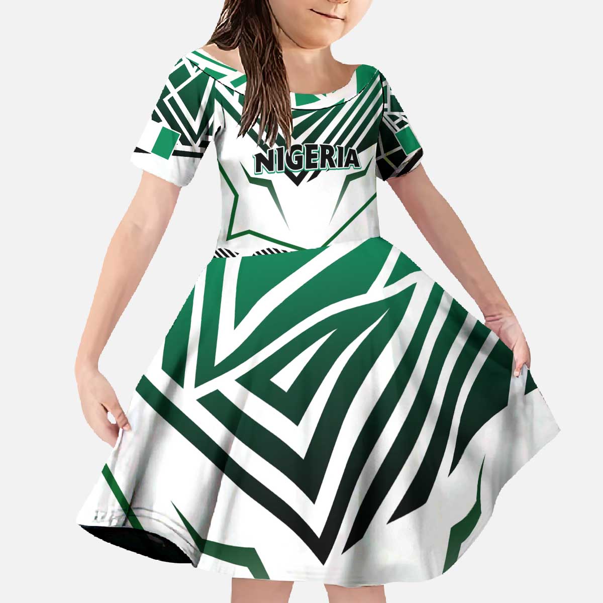 Forever Nigeria Family Matching Off The Shoulder Long Sleeve Dress and Hawaiian Shirt Nigerian Flag - Wonder Print Shop