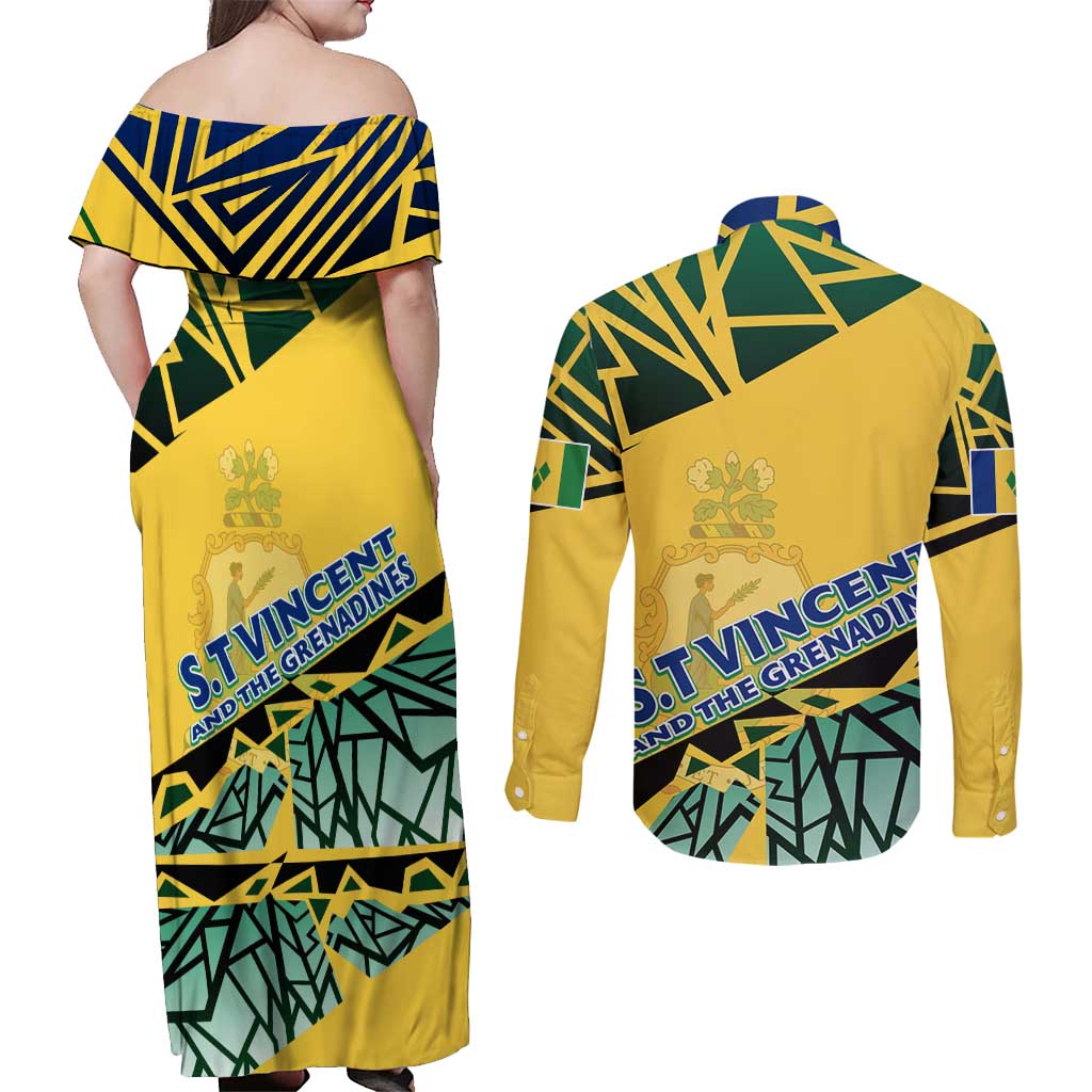 Forever Saint Vincent and the Grenadines Couples Matching Off Shoulder Maxi Dress and Long Sleeve Button Shirt Peace and Justice - Wonder Print Shop
