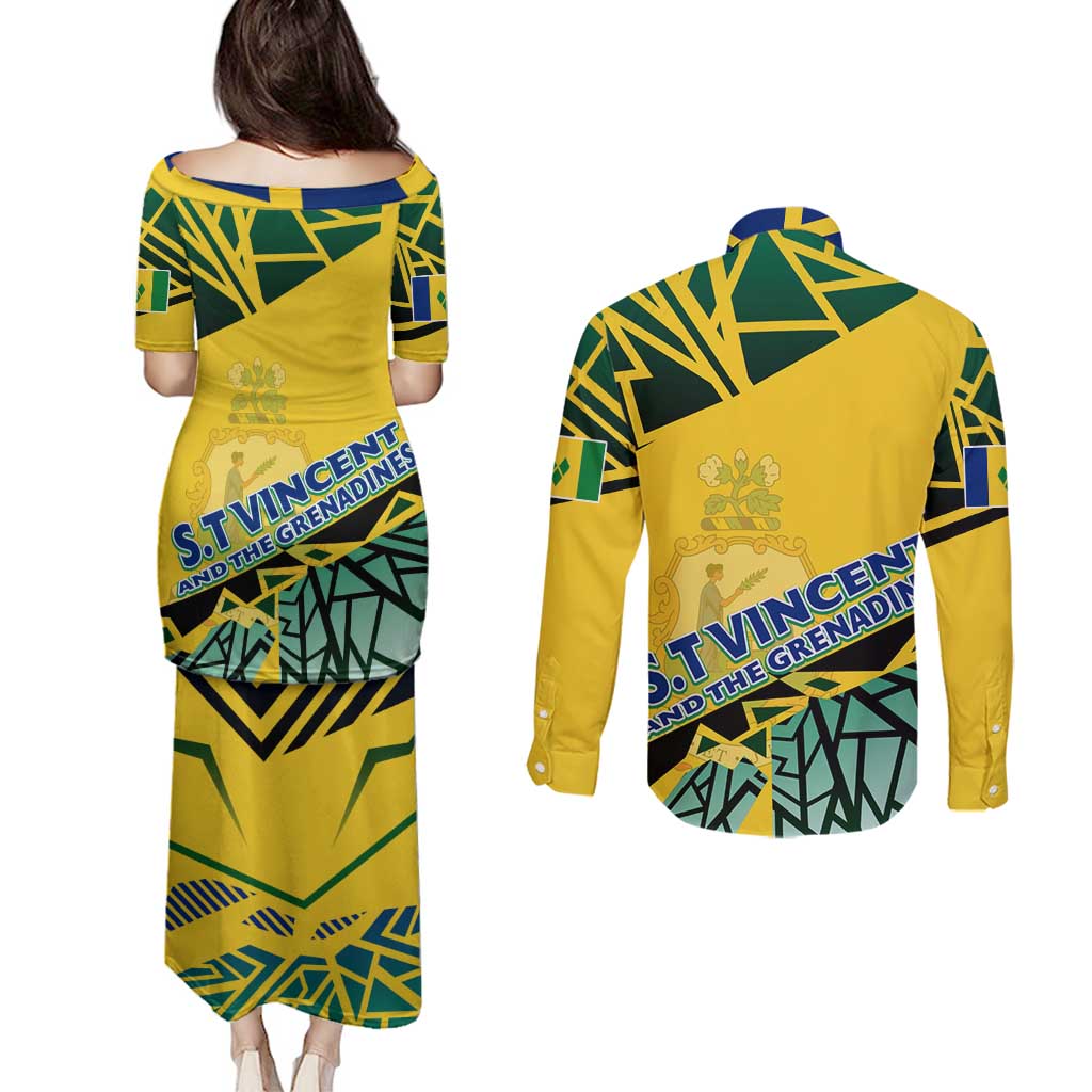 Forever Saint Vincent and the Grenadines Couples Matching Puletasi and Long Sleeve Button Shirt Peace and Justice - Wonder Print Shop