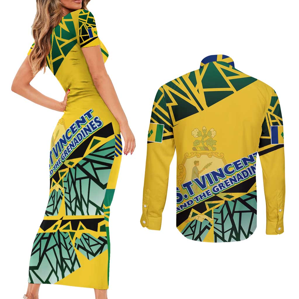 Forever Saint Vincent and the Grenadines Couples Matching Short Sleeve Bodycon Dress and Long Sleeve Button Shirt Peace and Justice - Wonder Print Shop