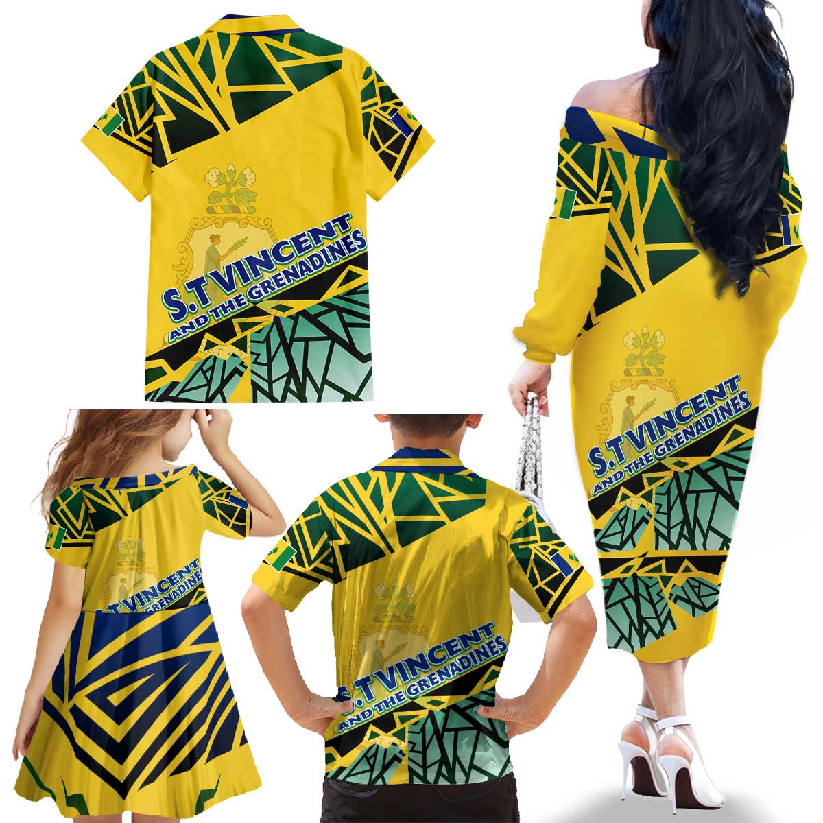 Forever Saint Vincent and the Grenadines Family Matching Off The Shoulder Long Sleeve Dress and Hawaiian Shirt Peace and Justice - Wonder Print Shop