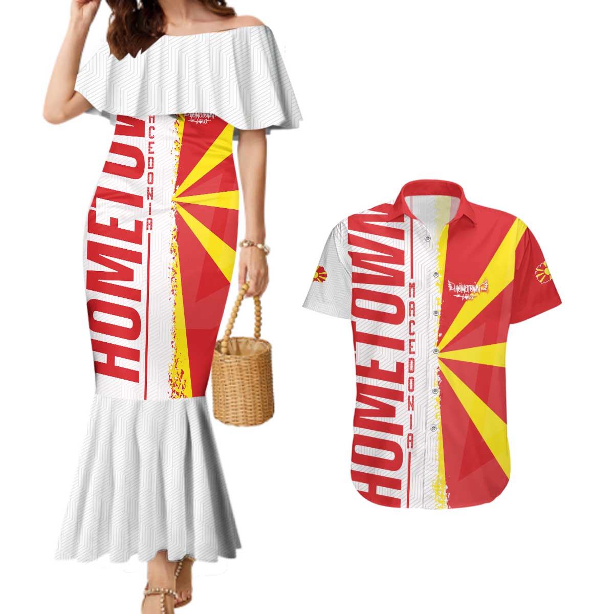 Hometown Macedonia Couples Matching Mermaid Dress and Hawaiian Shirt Flag and Map - Wonder Print Shop