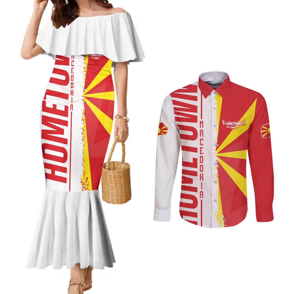 Hometown Macedonia Couples Matching Mermaid Dress and Long Sleeve Button Shirt Flag and Map