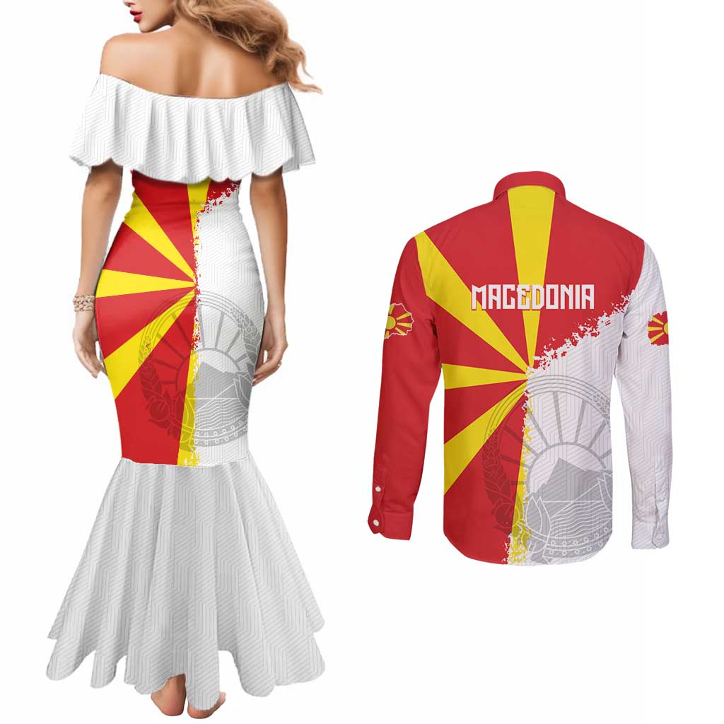 Hometown Macedonia Couples Matching Mermaid Dress and Long Sleeve Button Shirt Flag and Map