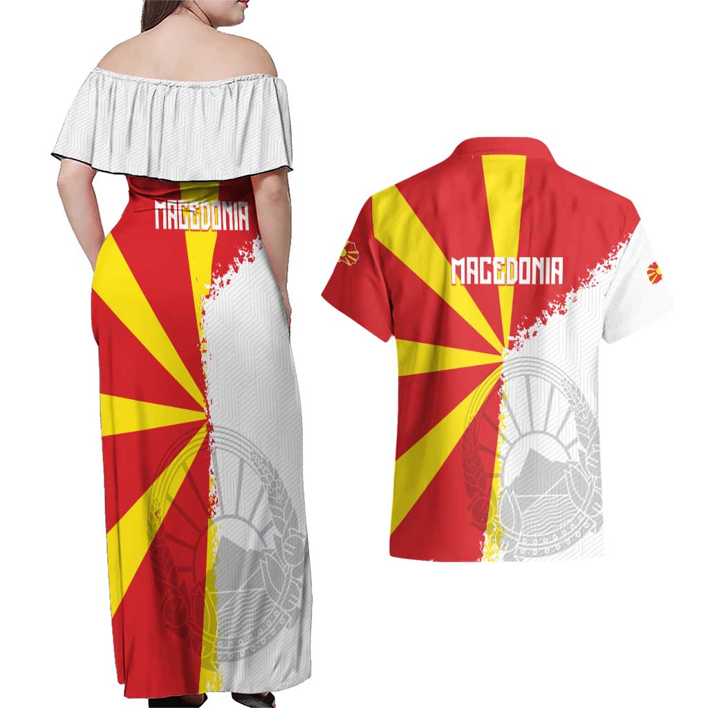 Hometown Macedonia Couples Matching Off Shoulder Maxi Dress and Hawaiian Shirt Flag and Map - Wonder Print Shop