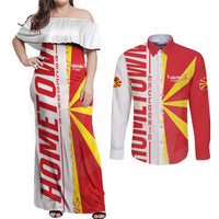 Hometown Macedonia Couples Matching Off Shoulder Maxi Dress and Long Sleeve Button Shirt Flag and Map - Wonder Print Shop