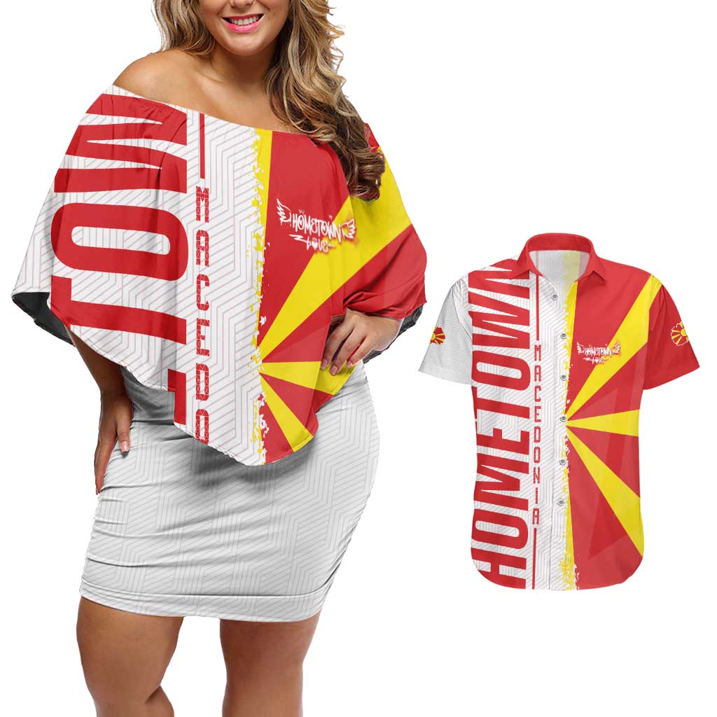 Hometown Macedonia Couples Matching Off Shoulder Short Dress and Hawaiian Shirt Flag and Map - Wonder Print Shop