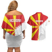 Hometown Macedonia Couples Matching Off Shoulder Short Dress and Hawaiian Shirt Flag and Map - Wonder Print Shop