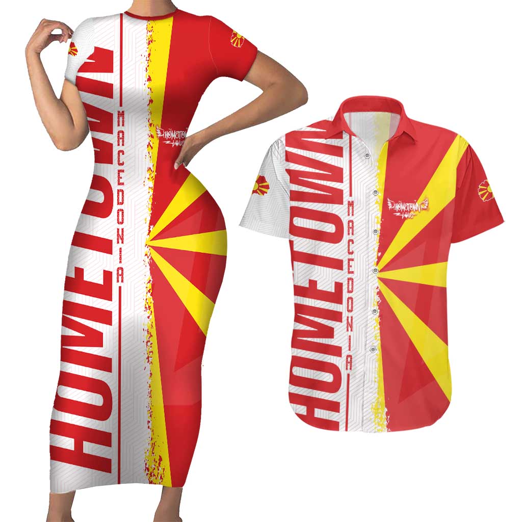 Hometown Macedonia Couples Matching Short Sleeve Bodycon Dress and Hawaiian Shirt Flag and Map - Wonder Print Shop
